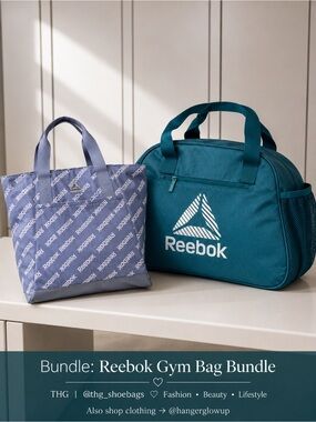 Reebok Gym Bag Bundle Duffle Tote Blue Teal Workout Travel Yoga Carryall